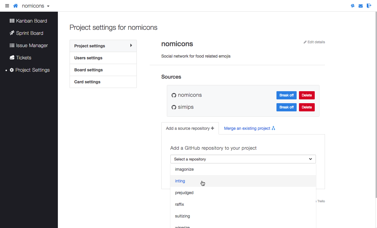 Project settings page showing how to add additional repositories