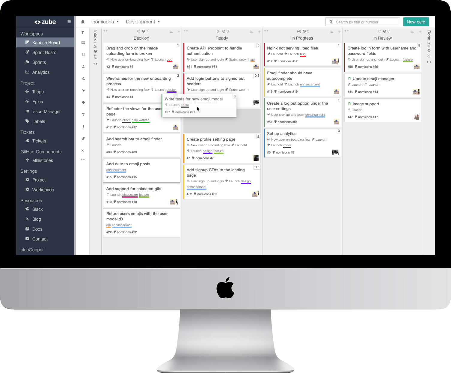 Zube project management kanban board